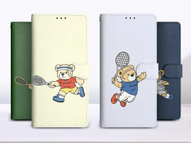 LG Q61 LM-Q630N 귀여운 케이스 스쿼시 탭을 닫은 다이어리형 케이스를 세워 놓은 모습